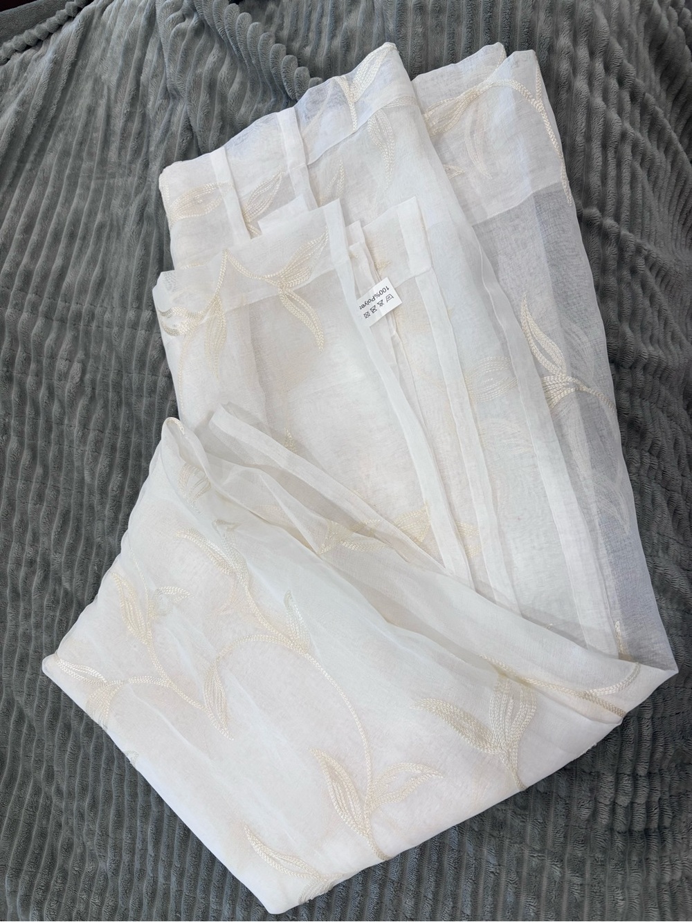 Lightweight White Linen curtains with Subtle Embroidery 1 SET 2 CURTAINS